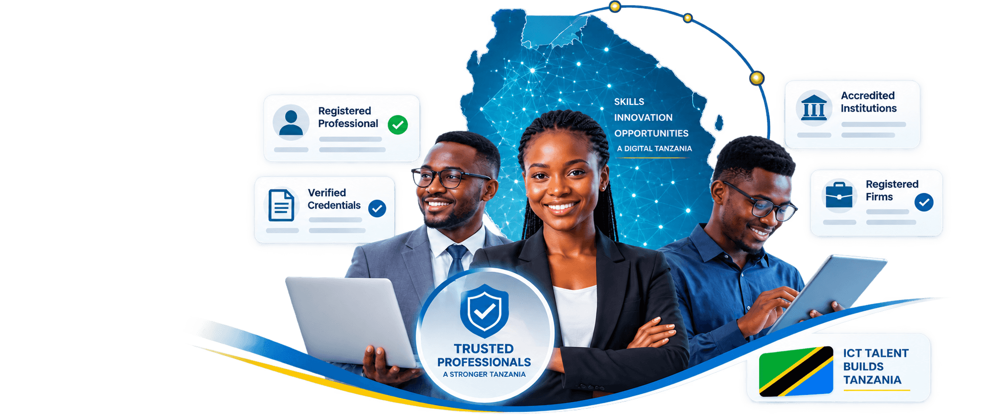 ICT professionals representing Tanzania's national register of skills, credentials, and firms